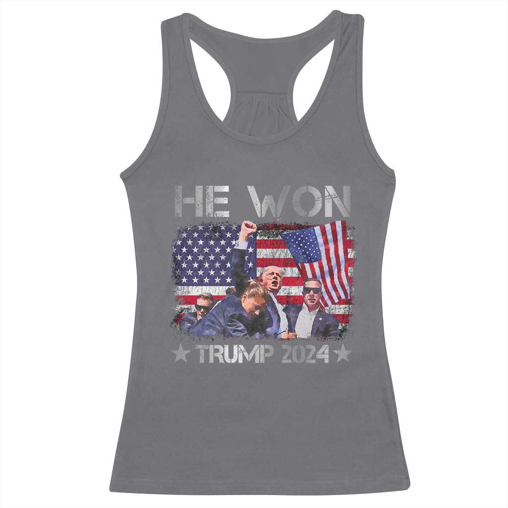 Trump Won 2024 Racerback Tank Top He Won President 47th American Flag TS10 Charcoal Print Your Wear