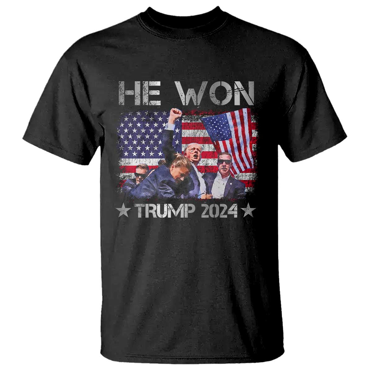 Trump Won 2024 T Shirt He Won President 47th American Flag TS10 Black Print Your Wear