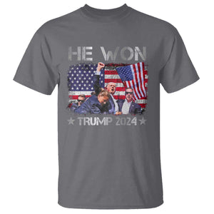 Trump Won 2024 T Shirt He Won President 47th American Flag TS10 Charcoal Print Your Wear