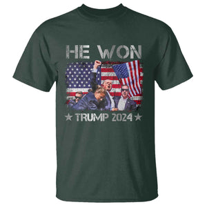 Trump Won 2024 T Shirt He Won President 47th American Flag TS10 Dark Forest Green Print Your Wear