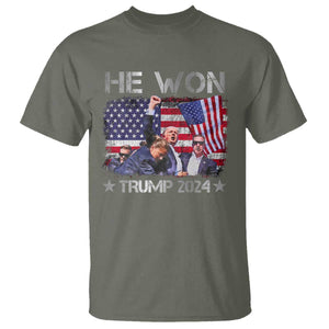 Trump Won 2024 T Shirt He Won President 47th American Flag TS10 Military Green Print Your Wear
