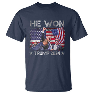 Trump Won 2024 T Shirt He Won President 47th American Flag TS10 Navy Print Your Wear