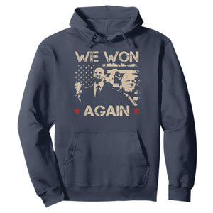 Trump Vance We Won 2024 Hoodie Victory President 47 American Flag TS10 Navy Print Your Wear