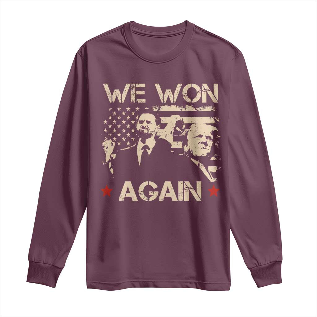 Trump Vance We Won 2024 Long Sleeve Shirt Victory President 47 American Flag TS10 Maroon Print Your Wear