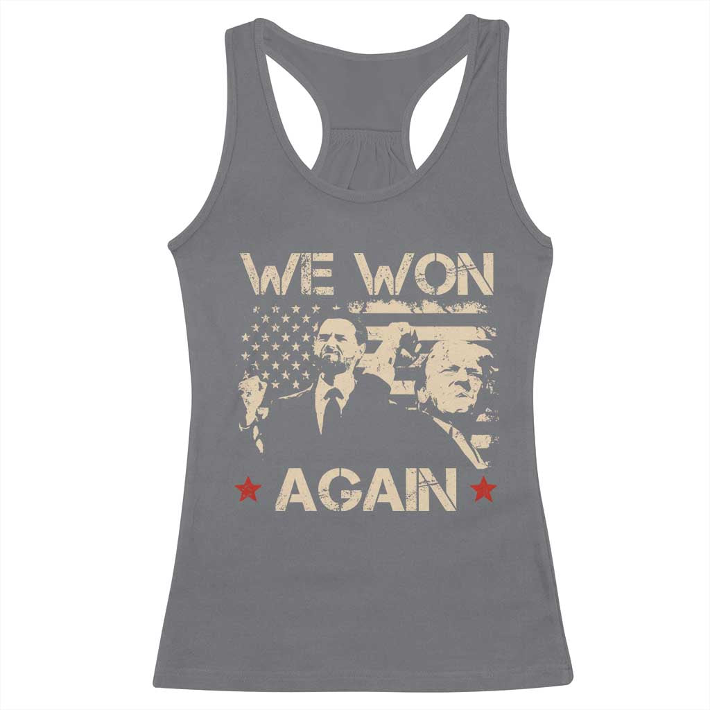 Trump Vance We Won 2024 Racerback Tank Top Victory President 47 American Flag TS10 Charcoal Print Your Wear