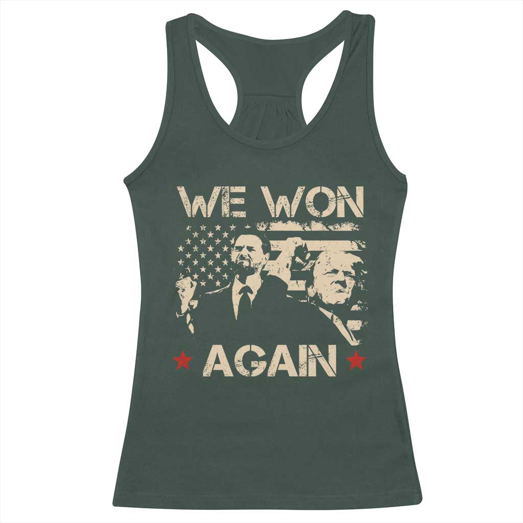 Trump Vance We Won 2024 Racerback Tank Top Victory President 47 American Flag TS10 Dark Forest Green Print Your Wear