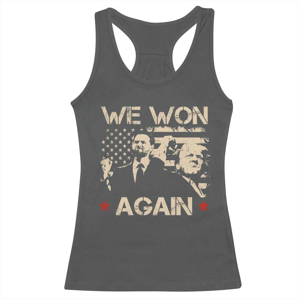 Trump Vance We Won 2024 Racerback Tank Top Victory President 47 American Flag TS10 Dark Heather Print Your Wear