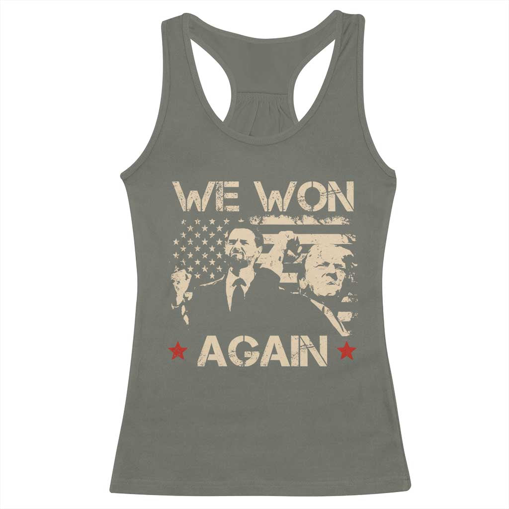 Trump Vance We Won 2024 Racerback Tank Top Victory President 47 American Flag TS10 Military Green Print Your Wear
