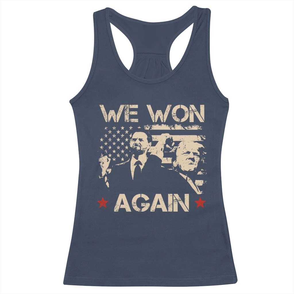 Trump Vance We Won 2024 Racerback Tank Top Victory President 47 American Flag TS10 Navy Print Your Wear