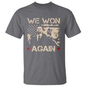 Trump Vance We Won 2024 T Shirt Victory President 47 American Flag TS10 Charcoal Print Your Wear