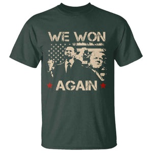 Trump Vance We Won 2024 T Shirt Victory President 47 American Flag TS10 Dark Forest Green Print Your Wear