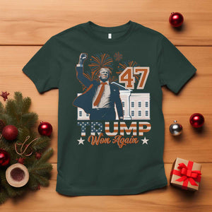Trump Won 2024 T Shirt 45 47Th President White House Usa Flag TS10 Dark Forest Green Print Your Wear