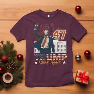 Trump Won 2024 T Shirt 45 47Th President White House Usa Flag TS10 Maroon Print Your Wear