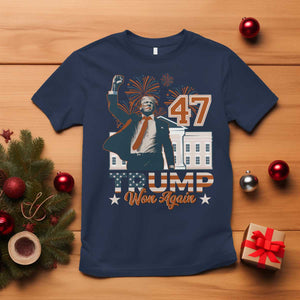 Trump Won 2024 T Shirt 45 47Th President White House Usa Flag TS10 Navy Print Your Wear