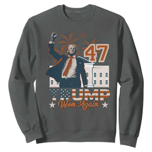 Trump Won 2024 Sweatshirt 45 47Th President White House Usa Flag TS10 Dark Heather Print Your Wear