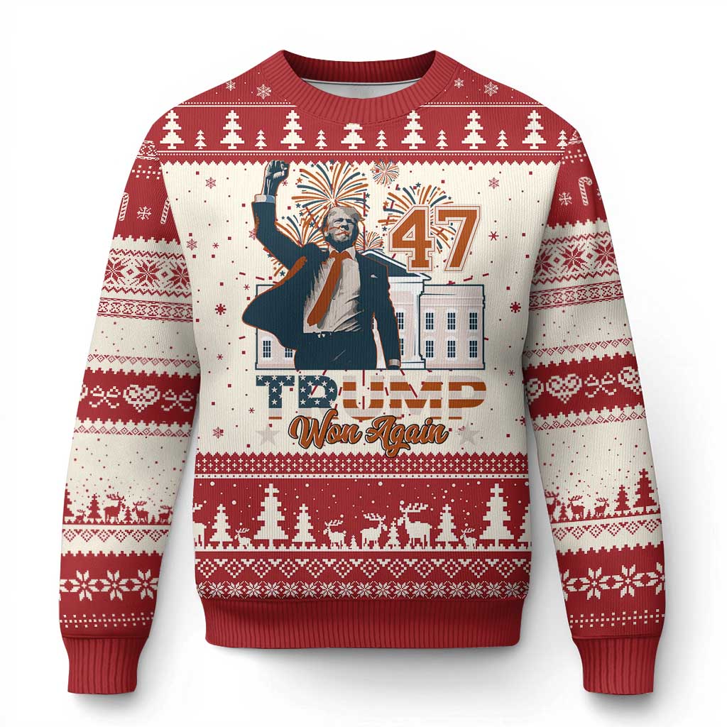 Trump Won 2024 Ugly Christmas Sweater 45 47Th President White House Usa Flag TS10 Red Print Your Wear