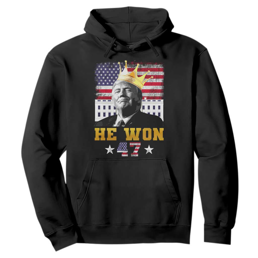 Trump Won 2024 Hoodie He Won President 47th Of White HouseAmerican Flag TS10 Black Print Your Wear