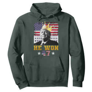 Trump Won 2024 Hoodie He Won President 47th Of White HouseAmerican Flag TS10 Dark Forest Green Print Your Wear