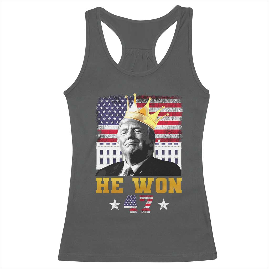 Trump Won 2024 Racerback Tank Top He Won President 47th Of White HouseAmerican Flag TS10 Dark Heather Print Your Wear