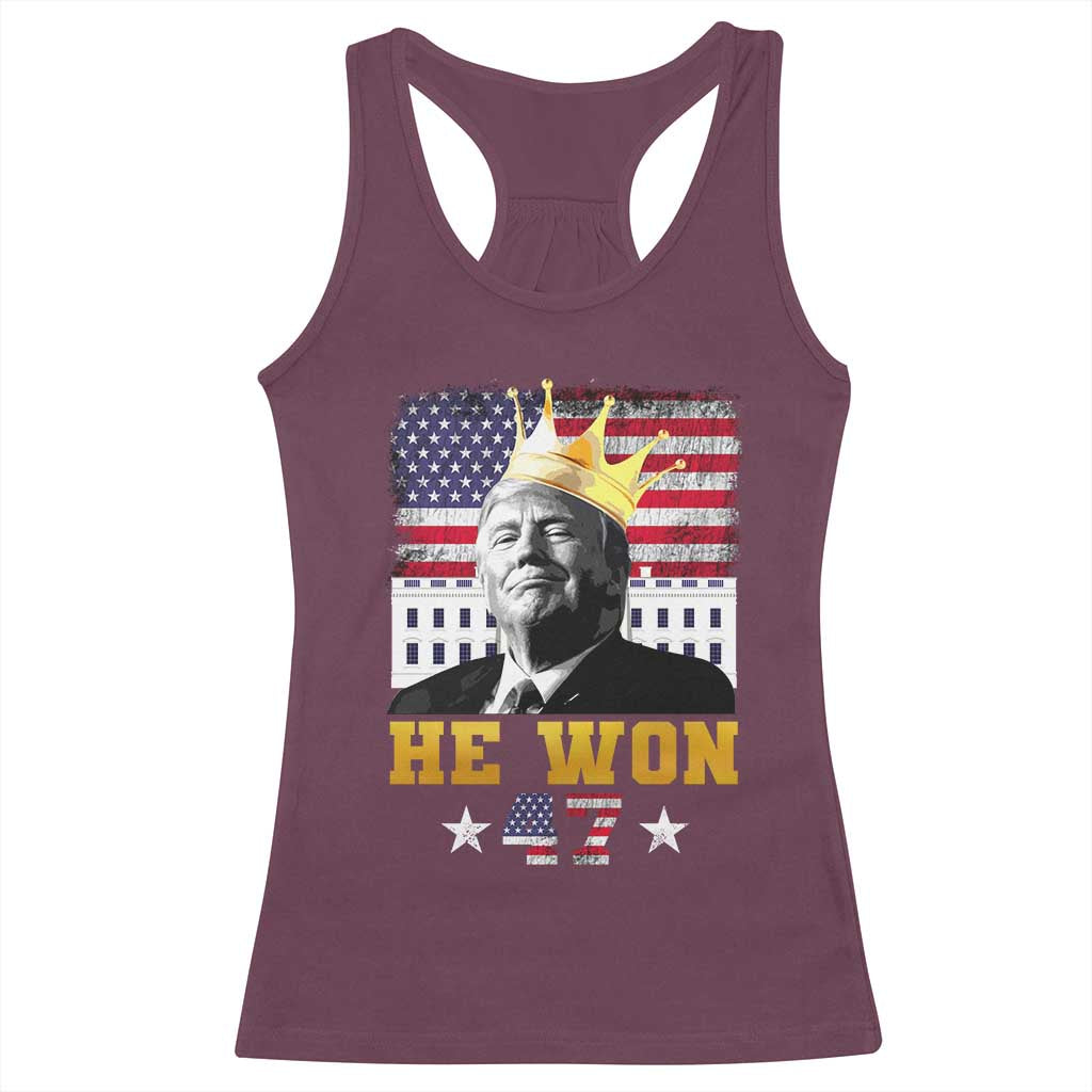Trump Won 2024 Racerback Tank Top He Won President 47th Of White HouseAmerican Flag TS10 Maroon Print Your Wear