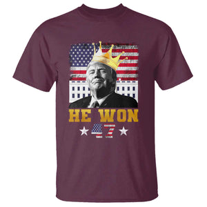 Trump Won 2024 T Shirt He Won President 47th Of White HouseAmerican Flag TS10 Maroon Print Your Wear