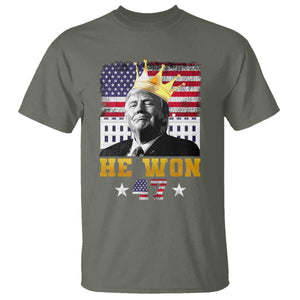 Trump Won 2024 T Shirt He Won President 47th Of White HouseAmerican Flag TS10 Military Green Print Your Wear
