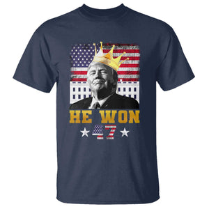 Trump Won 2024 T Shirt He Won President 47th Of White HouseAmerican Flag TS10 Navy Print Your Wear