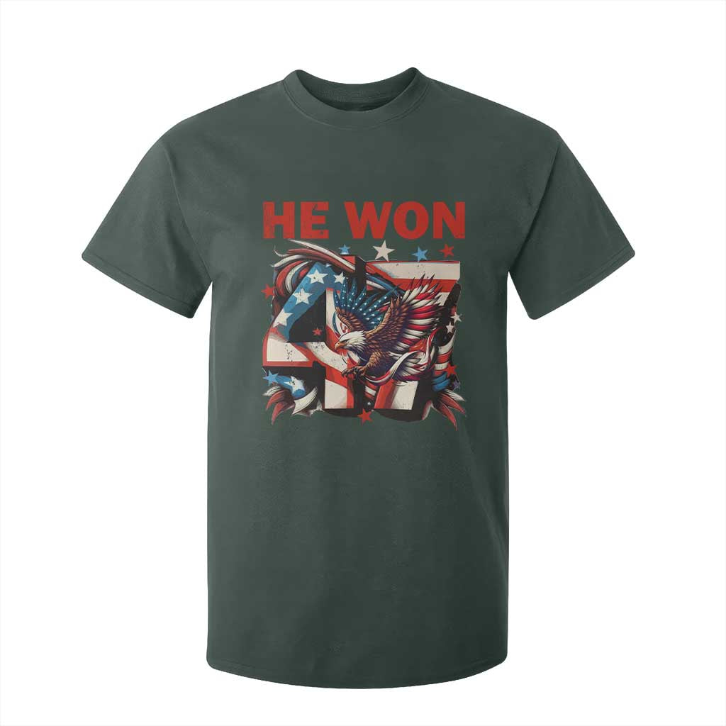 Trump Won T Shirt For Kid 47 President 2024 US Election Eagle American Flag TS10 Dark Forest Green Print Your Wear