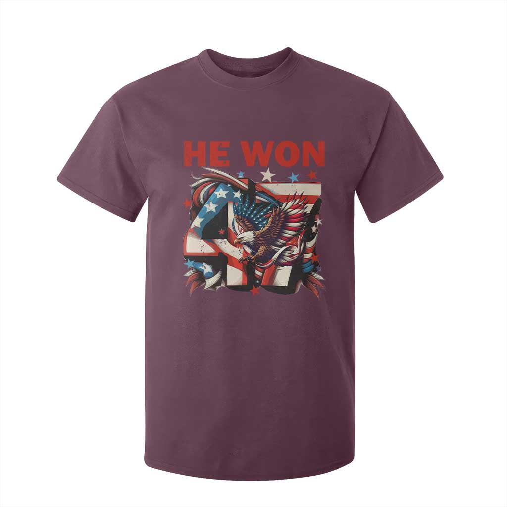 Trump Won T Shirt For Kid 47 President 2024 US Election Eagle American Flag TS10 Maroon Print Your Wear