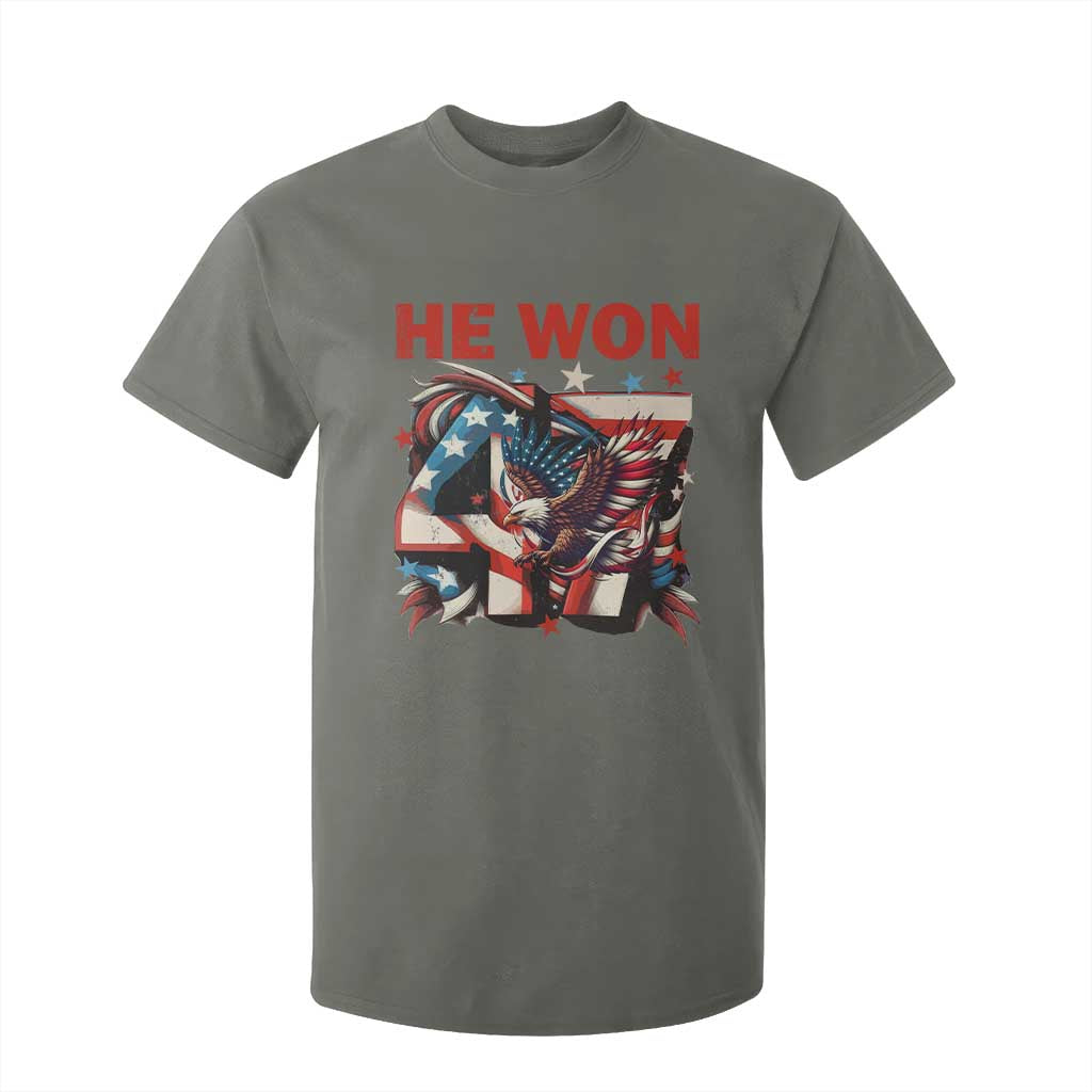 Trump Won T Shirt For Kid 47 President 2024 US Election Eagle American Flag TS10 Military Green Print Your Wear