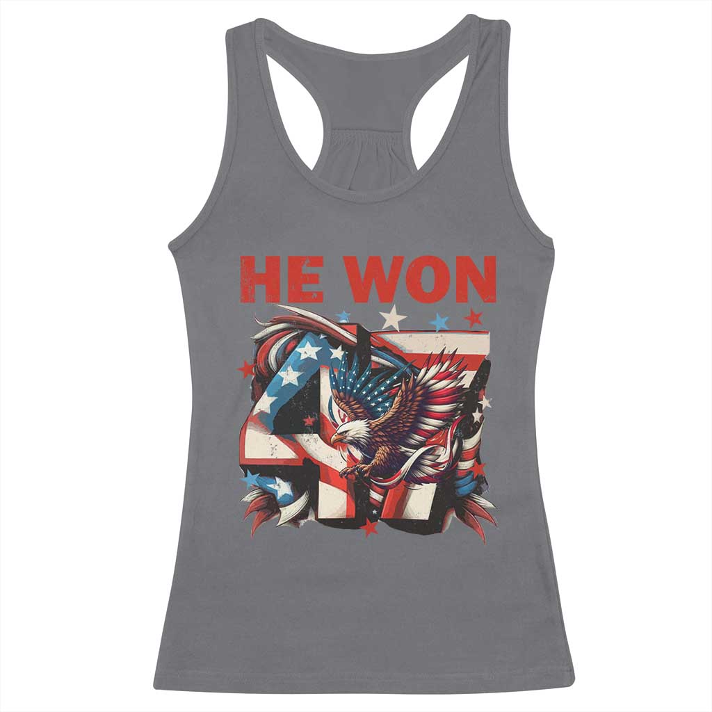 Trump Won Racerback Tank Top 47 President 2024 US Election Eagle American Flag TS10 Charcoal Print Your Wear