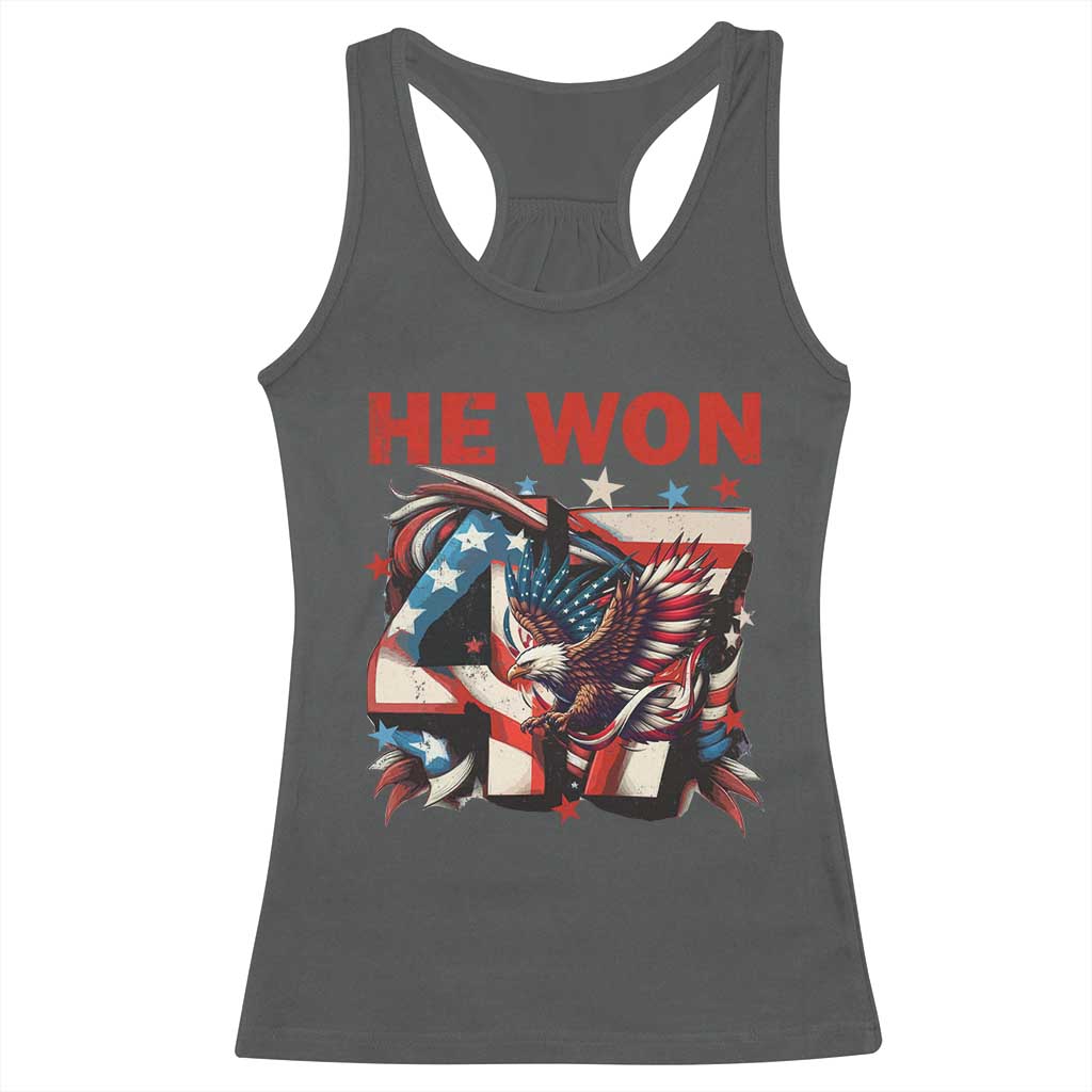 Trump Won Racerback Tank Top 47 President 2024 US Election Eagle American Flag TS10 Dark Heather Print Your Wear
