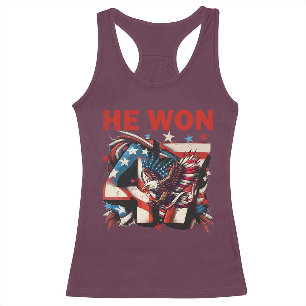 Trump Won Racerback Tank Top 47 President 2024 US Election Eagle American Flag TS10 Maroon Print Your Wear