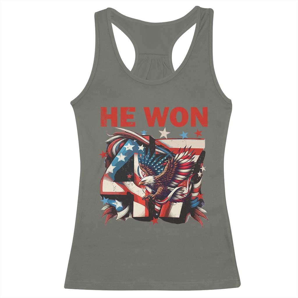 Trump Won Racerback Tank Top 47 President 2024 US Election Eagle American Flag TS10 Military Green Print Your Wear