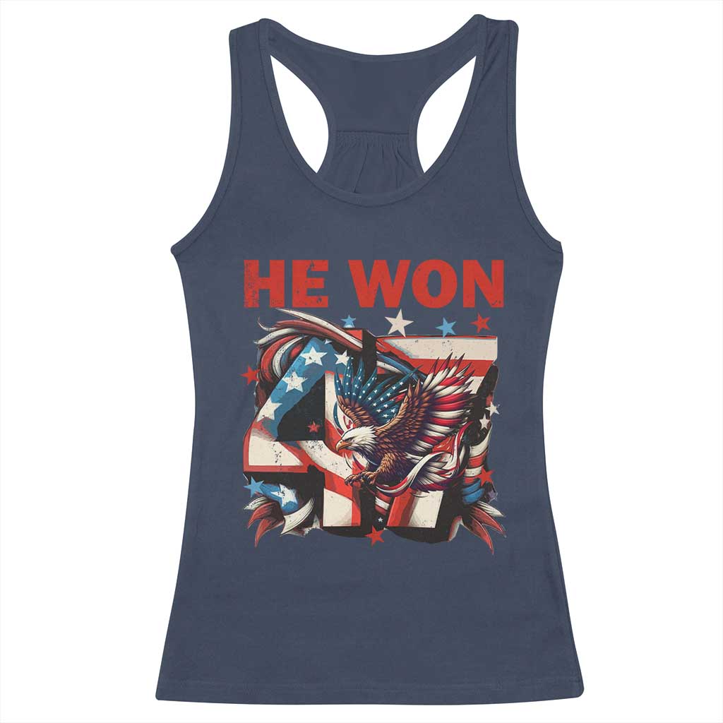 Trump Won Racerback Tank Top 47 President 2024 US Election Eagle American Flag TS10 Navy Print Your Wear
