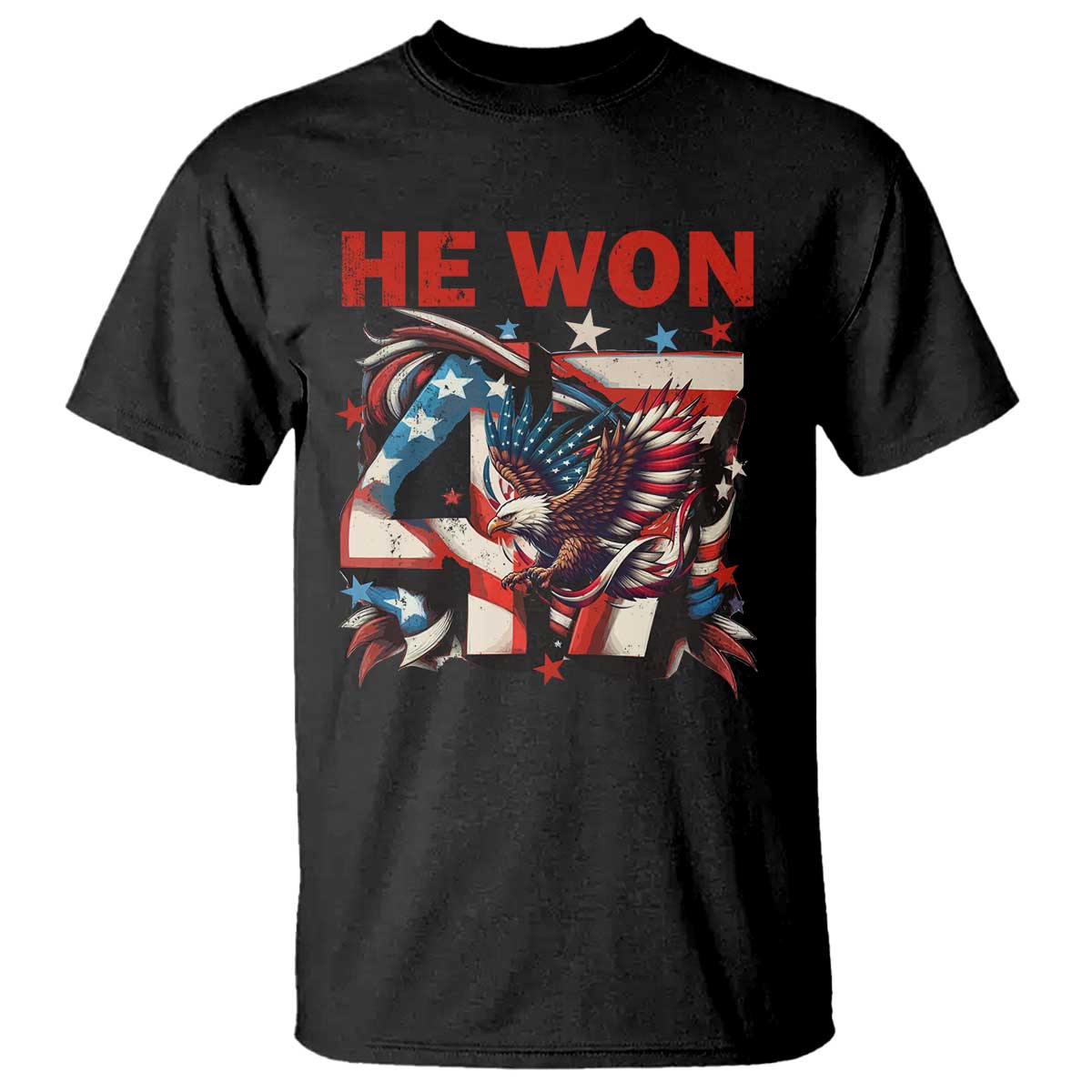 Trump Won T Shirt 47 President 2024 US Election Eagle American Flag TS10 Black Print Your Wear