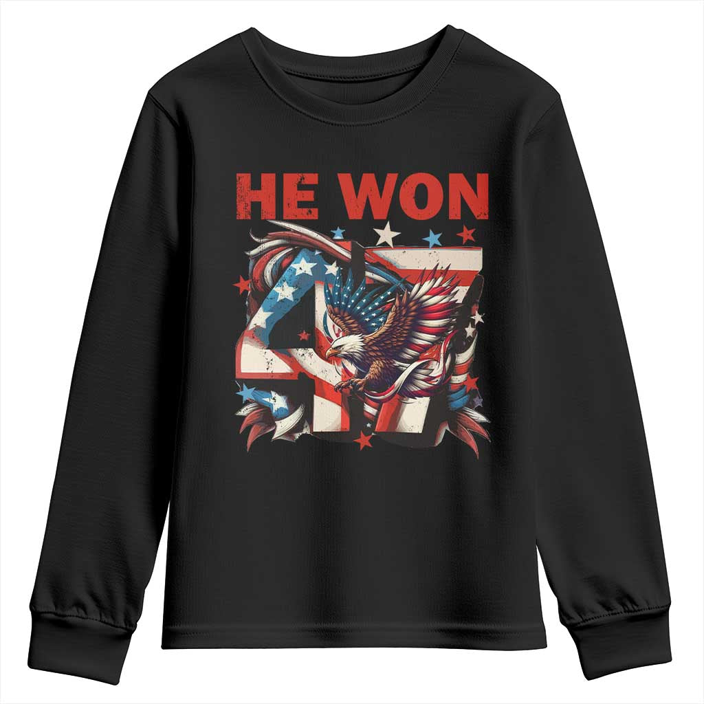 Trump Won Youth Sweatshirt 47 President 2024 US Election Eagle American Flag TS10 Black Print Your Wear
