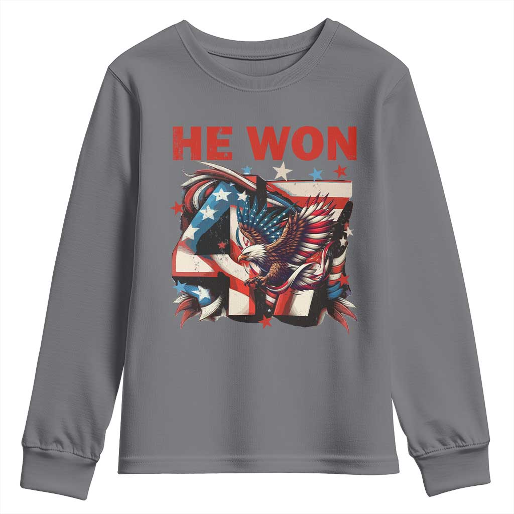 Trump Won Youth Sweatshirt 47 President 2024 US Election Eagle American Flag TS10 Charcoal Print Your Wear