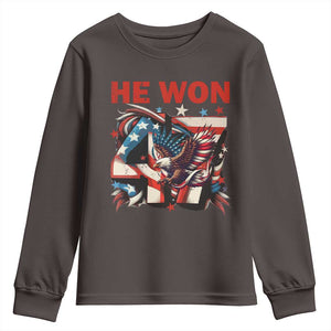 Trump Won Youth Sweatshirt 47 President 2024 US Election Eagle American Flag TS10 Dark Chocolate Print Your Wear