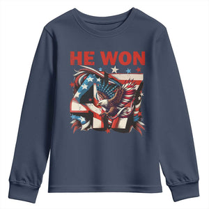 Trump Won Youth Sweatshirt 47 President 2024 US Election Eagle American Flag TS10 Navy Print Your Wear