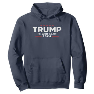 Donald Trump 2024 Hoodie He Won Again TS10 Navy Print Your Wear