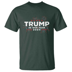 Trump 2024 T Shirt He Won Again TS10 Dark Forest Green Print Your Wear