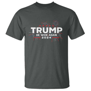 Trump 2024 T Shirt He Won Again TS10 Dark Heather Print Your Wear