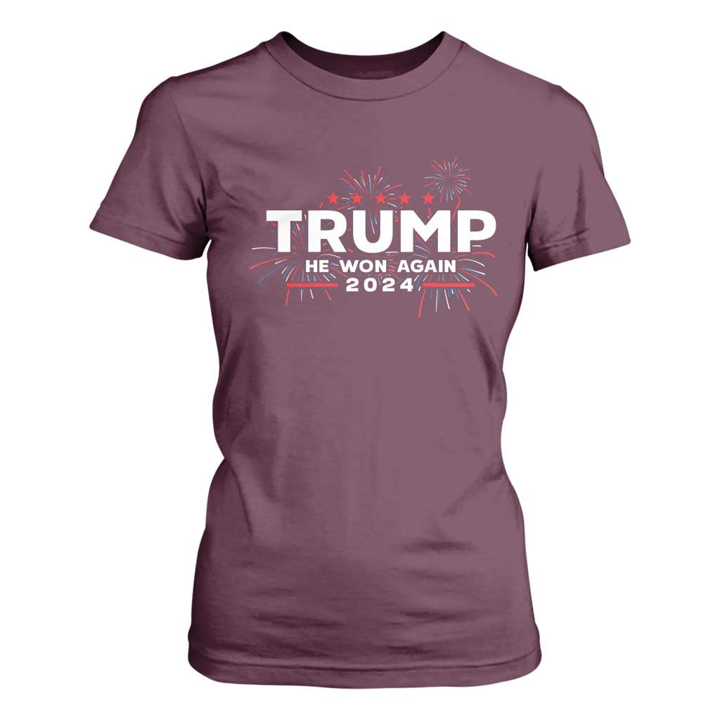 Trump 2024 T Shirt For Women He Won Again TS10 Maroon Print Your Wear
