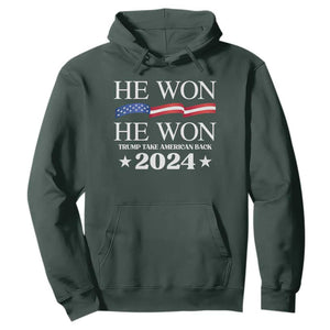 Trump 2024 Hoodie He Won Take American Back American Flag TS10 Dark Forest Green Print Your Wear