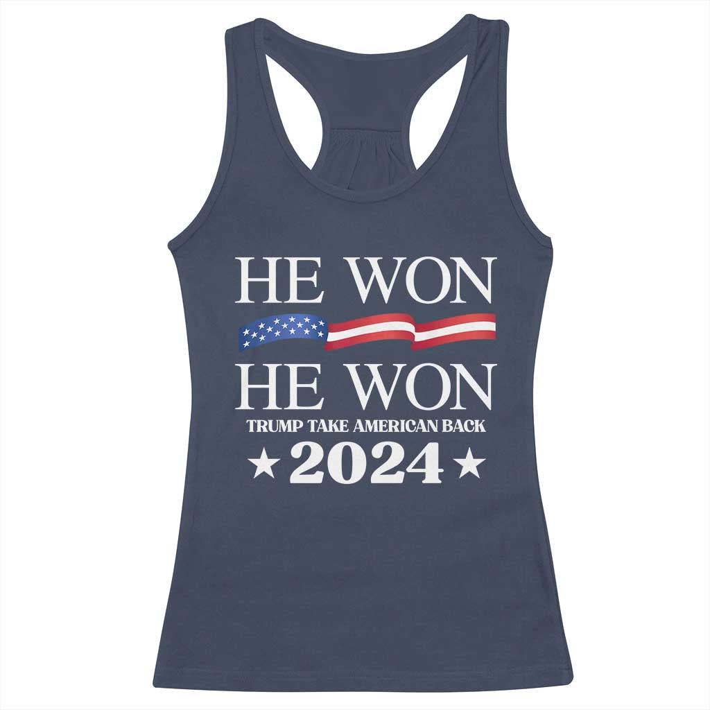 Trump 2024 Racerback Tank Top He Won Take American Back American Flag TS10 Navy Print Your Wear