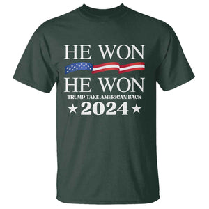 Trump 2024 T Shirt He Won Take American Back American Flag TS10 Dark Forest Green Print Your Wear