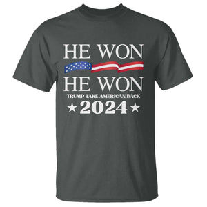 Trump 2024 T Shirt He Won Take American Back American Flag TS10 Dark Heather Print Your Wear