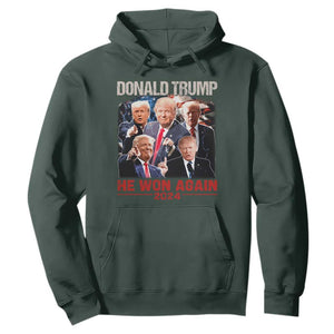 Donald Trump 2024 Hoodie He Won Again Retro 90s Flag TS10 Dark Forest Green Print Your Wear