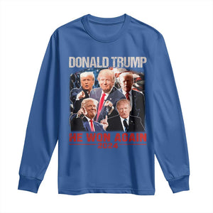 Donald Trump 2024 Long Sleeve Shirt He Won Again Retro 90s Flag TS10 Royal Blue Print Your Wear